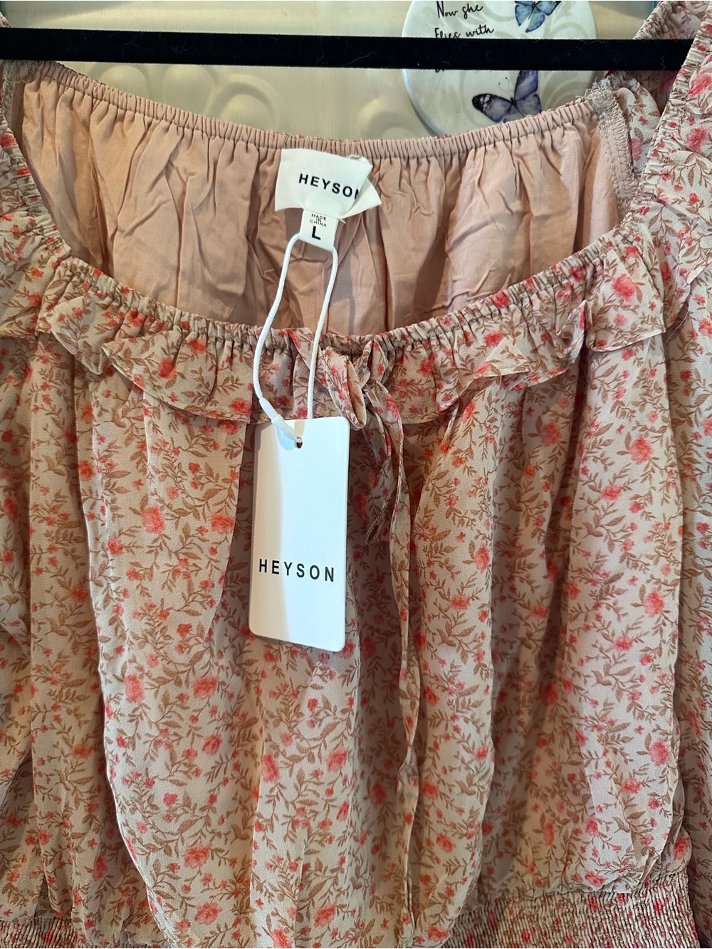 HEYSON Floral Off Shoulder Smocked Peplum Blouse – Large – NWT - Picture 2 of 4